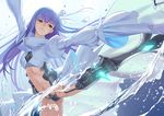  armor armored_boots blue_eyes boots crotch_plate fate/extra fate/extra_ccc fate/grand_order fate_(series) hair_ribbon long_hair long_sleeves meltlilith navel purple_hair revealing_clothes revision ribbon solo tsukikanade very_long_hair water 