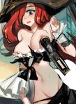  bare_shoulders blue_eyes blush breasts cleavage firearm gun hair_over_one_eye hat large_breasts league_of_legends long_hair midriff navel nipples pd_(pdpdlv1) pirate_hat red_hair sarah_fortune sketch solo weapon 