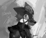  2017 anthro bust_portrait canine cheek_tuft english_text facial_markings greyscale looking_at_viewer male mammal markings monochrome panzery25 portrait seiph_(boogeestro) signature text tuft wolf 