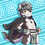  2017 abs aged_down anthro biceps black_nose canine clothed clothing danboyya2000 fur headband horkeukamui kemono loincloth male mammal multicolored_fur muscular muscular_male solo tokyo_afterschool_summoners white_fur wolf 