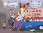  2017 anthro barefoot canine clothed clothing crossdressing digital_media_(artwork) disney emmitt_otterton female food fox fur hyenatig_(artist) judy_hopps lagomorph long_ears male mammal nick_wilde pawpsicle popsicle predator/prey rabbit sign size_difference translucent transparent_clothing zootopia 