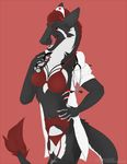  2017 anthro bra breasts clothed clothing female fur garter_belt garter_straps legwear lingerie medical nurse open_mouth panties sergal simple_background smile solo stethoscope stockings tongue tongue_out underwear uniform wilczeu 