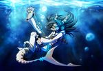  2014 4_toes anthro black_hair blue_eyes breasts clothed clothing female fin fish hair marine neotheta shark smile solo toes underwater water 