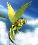 2017 brown_eyes clothed clothing cutie_mark detailed_background equine fan_character feathered_wings feathers hair hooves mammal my_little_pony mykegreywolf pegasus smile wings yellow_feathers 