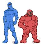 2017 3_fingers 3_toes abs anso/rez anthro anthrofied athletic balls barazoku barefoot beard biceps big_balls big_muscles blind_eye blue_skin chode duo facial_hair flaccid humanoid humanoid_penis male musclegut muscular muscular_male nintendo nude pecs penis pok&eacute;mon pok&eacute;morph red_skin sawk scar size_difference small_penis thick_penis throh toes uncut video_games 