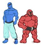  2017 3_fingers 3_toes abs anthro anthrofied athletic baggy_pants barazoku barefoot beard biceps blind_eye blue_skin bulge clothed clothing duo facial_hair humanoid kingdomheartskeeper kingdomxathers male musclegut muscular muscular_male nintendo pants pecs pok&eacute;mon pok&eacute;morph red_skin sawk scar shorts throh toes topless video_games 