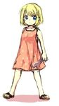  blonde_hair blue_eyes child dress eyebrows_visible_through_hair fullmetal_alchemist md5_mismatch pink_dress sandals short_hair simple_background solo tsukuda0310 white_background winry_rockbell wrench 