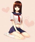  bad_id bad_pixiv_id banned_artist brown_eyes brown_hair copyright_request heart midriff school_uniform serafuku skirt smile solo u_(mypace) 