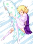  bad_id bad_pixiv_id blonde_hair moriya_suwako pillow ranchuu_(akamusume) short_hair sleeping solo thighhighs touhou 