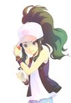  bad_id bad_pixiv_id baseball_cap blue_eyes brown_hair denim denim_shorts hat high_ponytail holding holding_poke_ball poke_ball poke_ball_(generic) pokemon pokemon_(game) pokemon_bw ponytail shorts simple_background smile solo tank_top touko_(pokemon) tubomizaki vest white_background wristband 