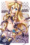  :p blonde_hair blue_eyes blush cable cd collar highres lily_(vocaloid) long_hair microphone skirt solo thighhighs tongue tongue_out tottsuan vocaloid 