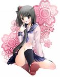  animal_ears black_eyes black_hair black_legwear blush cat_ears cat_tail flower hair_bobbles hair_ornament kanzaki_miku kneehighs kuroinu one_side_up open_mouth original panties school_uniform serafuku sitting skirt socks solo tail tail_fondling underwear white_panties 