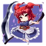  bad_id bad_pixiv_id hair_bobbles hair_ornament mano_(shampoohatter) onozuka_komachi red_eyes red_hair scythe short_hair solo touhou two_side_up 