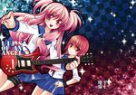  akao angel_beats! dutch_angle guitar instrument iwasawa long_hair multiple_girls pink_eyes pink_hair plectrum red_eyes red_hair school_uniform serafuku sleeves_rolled_up two_side_up yui_(angel_beats!) 