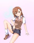  bad_id bad_pixiv_id brown_eyes brown_hair electricity kiriya_obu_gn misaka_mikoto school_uniform short_hair solo sweater_vest to_aru_kagaku_no_railgun to_aru_majutsu_no_index 