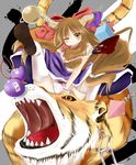  bad_id bad_pixiv_id blonde_hair brown_eyes horns ibuki_suika kakuni solo tiger touhou transparent_background 