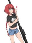  anti-materiel_rifle darker_than_black green_eyes gun highres jewelry kyosu necklace red_hair rifle shorts sniper_rifle solo suou_pavlichenko weapon 