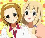  blonde_hair blue_eyes brown_eyes brown_hair casual hairband k-on! kotobuki_tsumugi long_hair miracle multiple_girls official_style short_hair tainaka_ritsu 