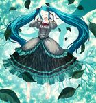  aqua_hair bad_id bad_pixiv_id barefoot closed_eyes dress gahon hair_ribbon hatsune_miku leaf long_hair ribbon roots solo twintails very_long_hair vocaloid 