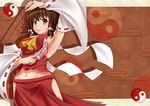  armpits bad_id bad_pixiv_id bow brown_eyes brown_hair detached_sleeves face gohei hair_bow hakurei_reimu miu_(angelo_whitechoc) short_hair solo touhou yin_yang 