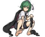  antennae barefoot blush cape feet green_eyes green_hair kuro_suto_sukii short_hair single_sock sock_pull socks solo touhou wriggle_nightbug 