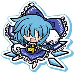  blue_eyes blue_hair chibi cirno cosplay detached_sleeves hair_ribbon hakurei_reimu hakurei_reimu_(cosplay) ribbon solo touhou wings yanagi_(nurikoboshi) 