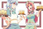  aaru_(tenrake_chaya) alcohol beer blue_eyes braid china_dress chinese_clothes dress hat hong_meiling izayoi_sakuya long_hair maid maid_headdress multiple_girls orange_eyes red_hair short_hair silver_hair touhou tray twin_braids 