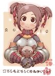  2010 armor blush cat gauntlets hair_ornament ibukichi monster_hunter red_eyes short_hair smile solo translation_request turtleneck twintails 