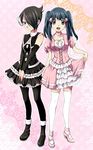  bad_id bad_pixiv_id black_eyes black_hair black_legwear blue_eyes blue_hair choker gothic_lolita hair_over_one_eye hikari_(pokemon) hirococo lolita_fashion mai_(pokemon) multiple_girls open_mouth pantyhose pokemon pokemon_(game) pokemon_dppt smile thighhighs twintails white_legwear zettai_ryouiki 