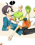  1boy 1girl bad_id bad_pixiv_id bag bel_(pokemon) beret black_hair blazer blonde_hair cheren_(pokemon) dojikko falling glasses handbag hat hira_(mcohira) jacket pantyhose poke_ball poke_ball_(generic) pokemon pokemon_(game) pokemon_bw short_hair sweatdrop 