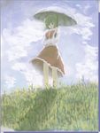  cloud day faux_traditional_media field grass green_eyes green_hair kazami_yuuka oekaki parasol short_hair skirt skirt_set sky solo touhou umbrella vest wuliao555 