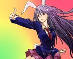  animal_ears blazer bunny_ears bunny_tail gradient jacket long_hair necktie pointing purple_hair red_eyes red_neckwear reisen_udongein_inaba seitaka solo tail touhou very_long_hair 