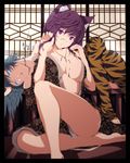  :o animal_ears bad_id bad_pixiv_id banned_artist barefoot blood blue_blood blue_eyes blue_hair border breasts empty_eyes hair_tousle horns japanese_clothes jewelry kimono large_breasts legs lying multiple_girls nail_polish necklace original pink_nails purple_eyes purple_hair sitting tiger_stripes viola_(seed) 