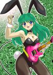  animal_ears blue_eyes bunny_ears bunnysuit green_hair guitar horns instrument long_hair lum pantyhose plectrum ranpu solo urusei_yatsura 