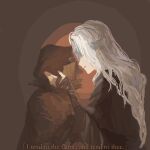  1boy 1girl ashen_one_(dark_souls) black_cape black_dress blindfold_mask cape caressing_cheek commentary_request dark_souls_(series) dark_souls_iii dress fire_keeper height_difference highres long_hair mask simple_background user_cpjv8344 white_hair 
