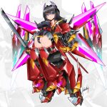  1girl akatsubaki artist_name bare_shoulders black_hair blue_eyes bob_cut breasts claws closed_mouth commentary_request commission covered_nipples dark_persona detached_sleeves full_body hair_between_eyes headgear highleg highleg_leotard highres holding holding_sword holding_weapon infinite_stratos katana kouichi_(kouichi-129) large_breasts leotard long_hair looking_at_viewer mecha_musume mechanical_wings multiple_wings outstretched_arm revealing_clothes shinonono_houki signature simple_background skeb_commission solo sword tsurime v-shaped_eyebrows weapon wings wispy_bangs zoom_layer 