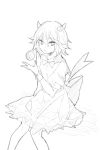  1girl back_bow bikini bow bowtie chinese_commentary commentary_request dress greyscale hezi_(measukivov) highres kijin_seija looking_at_viewer monochrome open_mouth puffy_short_sleeves puffy_sleeves short_sleeves side-tie_bikini_bottom sketch small_horns solo swimsuit touhou yin_yang 