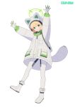  1girl \o/ animal_ear_helmet animal_ears animal_helmet arms_up blonde_hair blue_archive cat_helmet chinese_commentary commentary_request fake_animal_ears fake_tail full_body gloves green_eyes green_halo halo helmet highres leggings lemon_tea_(15058751917) long_sleeves low-tied_sidelocks midori_(armed)_(blue_archive) midori_(blue_archive) official_alternate_costume open_mouth outstretched_arms raccoon_tail shoes sidelocks simple_background solo space_helmet spread_fingers standing standing_on_one_leg tail white_background white_gloves white_helmet white_leggings white_shoes 