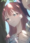  1girl absurdres ayatsumugi_roka black_hair blush cho_kaguya-hime! closed_mouth commentary_request dress ear_piercing eyelashes glint highres long_hair open_mouth piercing pink_hair sailor_collar sakayori_iroha school_uniform serafuku shade solo white_sailor_collar yr_uroy 