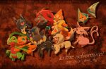  3others absol blue_eyes brown_background charmeleon closed_mouth commentary_request dated english_text espeon fang floatzel full_body furry grovyle hourin_(20-01) luxray multiple_others one_eye_closed pokemon pokemon_(creature) red_eyes rotom rotom_(normal) twitter_username zoroark 