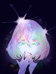  1other :o androgynous artist_request covering_own_mouth diamond_(houseki_no_kuni) hand_over_own_mouth houseki_no_kuni multicolored_eyes multicolored_hair necktie short_hair sparkling_eyes sparkling_hair 
