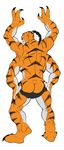  back_turned biceps big_muscles body_markings butt claws feline four_arms fur kintaro looking_back male mammal markings mortal_kombat multi_limb multiple_arms muscles plain_background shokan solo stripes tiger undressing unknown_artist video_games white_background 