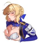  1girl ahoge anilingus areola_slip artoria_pendragon_(fate) blonde_hair breasts cleavage cleavage_cutout closed_eyes clothing_cutout commentary disembodied_penis english_commentary fate_(series) female_rimming_male grabbing_own_breast hetero honkai:_star_rail honkai_(series) paizuri penis reverse_paizuri saber_(fate) saber_(honkai:_star_rail)_(fate) smugigante 