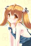  1girl blonde_hair haneru_inaba naked_overalls overalls yellow_eyes 