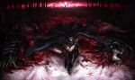  1boy 1girl absurdres anniechromes armor bandaged_hand bandages berserk black_cloak black_hair black_pants blood blood_on_arm blood_on_clothes blood_on_face blood_on_ground blood_splatter breastplate cloak conrad_(berserk) corpse disembodied_head forest grunbeld_(berserk) guro guts_(berserk) hand_on_own_shoulder highres holding holding_sword holding_weapon intestines monster multiple_swords muscular muscular_male nature pants pile_of_corpses planted planted_sword short_hair short_sleeves slan_(berserk) snake_lord_(berserk) spiked_hair spoilers sword the_count_(berserk) theresia_(berserk) tree ubik_(berserk) void_(berserk) walking weapon 