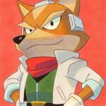  1boy bandana bandana_around_neck brown_fur fox_boy fox_mccloud furry furry_male gloves highres jacket nuri_durr open_clothes open_jacket orange_background red_bandana solo star_fox upper_body white_gloves white_jacket 