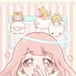 >_< 1girl =_= ahoge animal animated animated_gif blonde_hair border bow bowtie brown_eyes cat chinese_commentary cloak closed_mouth clothed_animal colored_inner_hair commentary_request covering_own_mouth ear_covers earrings eyelashes flower food-themed_earrings halo happy hood hood_up hooded_cloak jewelry lipstick long_hair looping_animation makeup momo_(nikki) multicolored_hair nail_art nail_polish nikki_(nikki) nikki_(series) orange_border parted_lips pink_background pink_hair pink_lips pink_nails portrait riding riding_animal sheep shining_nikki smile sparkle sparkling_eyes straight-on strawberry_earrings striped_background traditional_bowtie two-tone_background two-tone_hair vertical-striped_background whiskers white_cat white_nails window_(computing) xiaoyu_qixing yellow_background yellow_cloak 