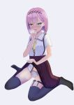  1girl :d absurdres aroused backlighting bad_id bad_pixiv_id between_breasts black_hairband black_thighhighs blunt_bangs blunt_ends blush bob_cut breasts brown_skirt clothes_between_breasts clothes_lift collared_shirt colored_eyelashes eternalfeatherx fang frilled_skirt frills full_body furrowed_brow green_eyes hair_behind_ear hair_ornament hairband hairclip hand_up heart heart-shaped_pupils heart_o-ring heavy_breathing high-waist_skirt highres lifting_own_clothes looking_at_viewer medium_breasts mizuka_academy_school_uniform necktie necktie_between_breasts no_shoes nose_blush o-ring o-ring_thigh_strap open_mouth panties pleated_skirt presenting_own_body ribbon-trimmed_panties ribbon_trim school_uniform shirt short_hair short_sleeves simple_background sitting skirt skirt_lift smile solo steaming_body suspender_skirt suspenders sweatdrop symbol-shaped_pupils tanikaze_amane teeth tenshi_souzou_re-boot! thigh_strap thighhighs thighs tsurime underwear upper_teeth_only wariza white_background white_panties white_shirt x_(symbol) x_hair_ornament yellow_necktie 