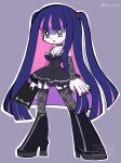  1girl alt_text amane_misa amane_misa_(cosplay) artist_name bare_shoulders black_boots black_choker black_dress black_nails black_thighhighs blue_eyes blunt_bangs boots breasts bright_pupils choker colored_inner_hair commentary_request cosplay cross-laced_clothes cross-laced_dress death_note death_note_(object) detached_sleeves dokupiyoart dress earrings frilled_dress frilled_skirt frills full_body garter_straps goth_fashion gradient_hair grey_background hair_tie high_heel_boots high_heels highres holding holding_notebook jewelry lace lace_sleeves lace_thighhighs large_breasts lipstick long_hair makeup multicolored_hair nail_polish necklace notebook panty_&amp;_stocking_with_garterbelt parted_lips pink_hair purple_hair red_lips signature simple_background skirt sleeveless sleeveless_dress solo standing stocking_(psg) thighhighs twintails two-tone_hair two_side_up very_long_hair watermark white_pupils 