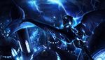  blue_theme detailed_background dragon flying lightning membranous_wings night spines turnipberry wings 